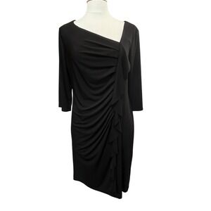 NorthStyle Womens Little Black‎ Dress Asymmetrical Neck Ruffle Accent Size 16P